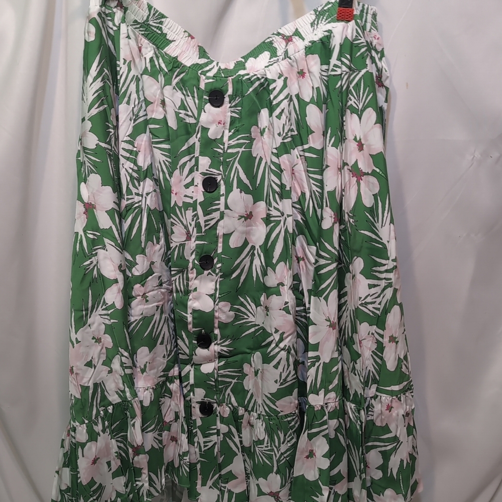 Pari Passu Floral Button-Down A-Line Skirt in Green Floral Size 2X